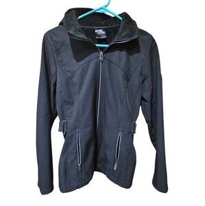 Womens Black Zip-Up‎ Jacket with Hood Size Small